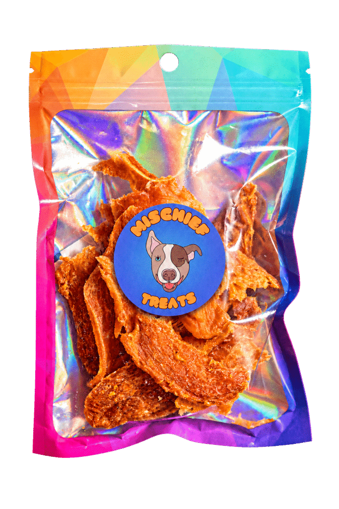 Mischief Treats Salmon dog-treat pouch with a transparent background